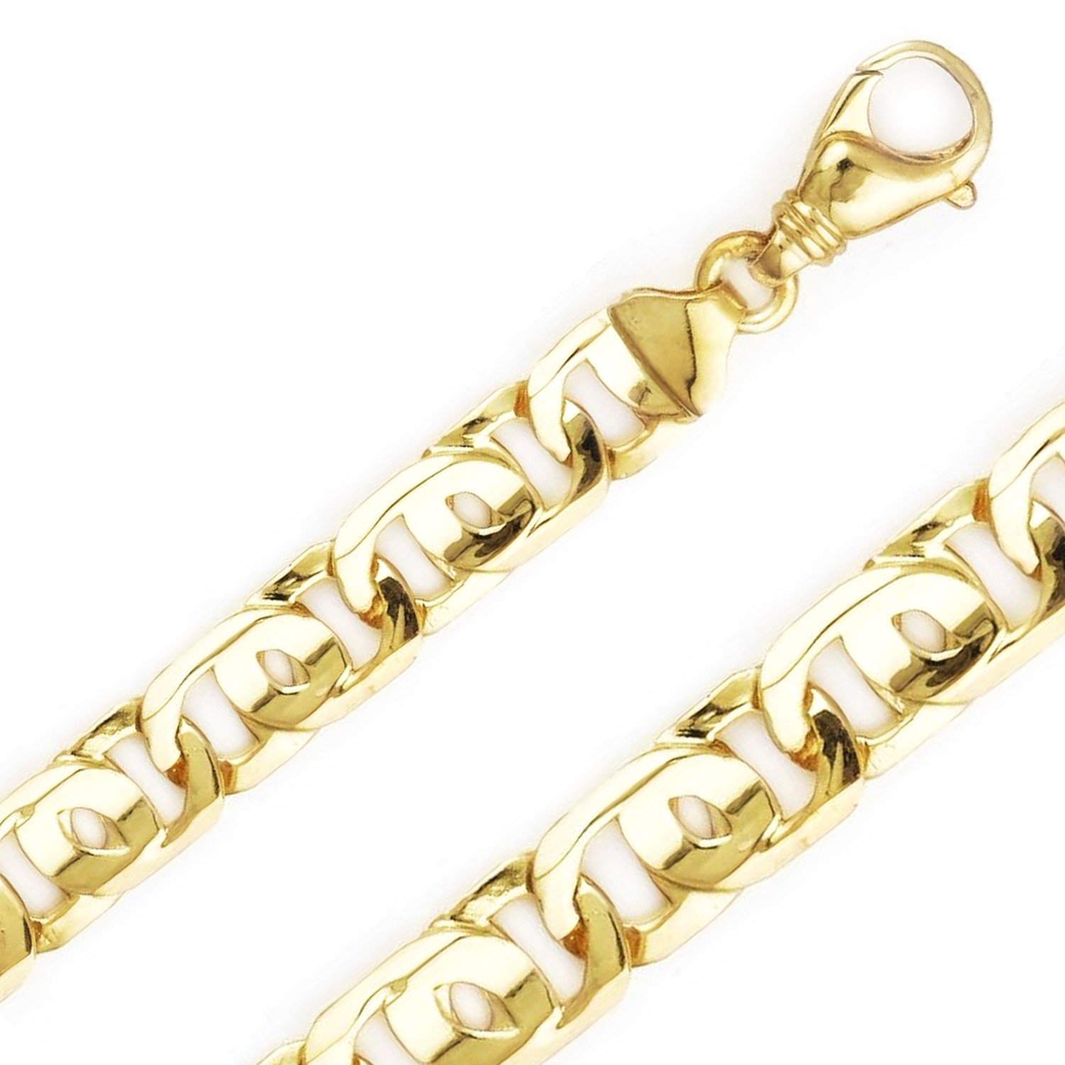 14k Yellow Gold 12mm Hand Made Tiger Eye Chain 24 Inches